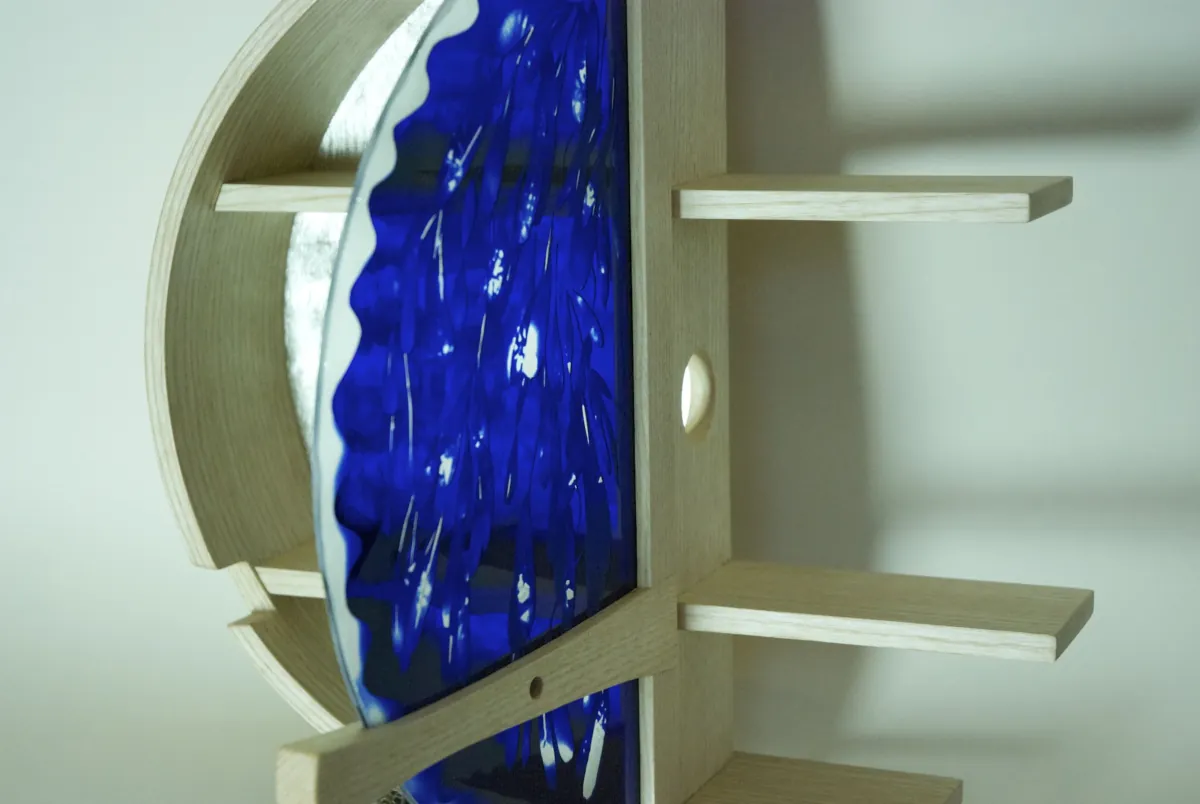 Cabinet with blue door ajar