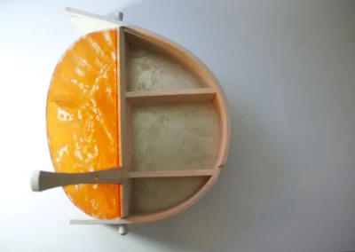 Cabinet with orange door open